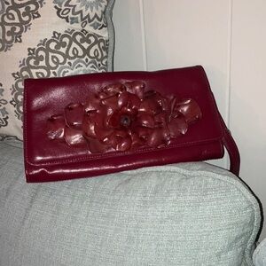 Designer Paolo Masi scarlet red Italian leather clutch purse